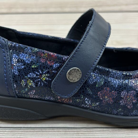 Cosyfeet Laura Mary Jane Women 9 Extra Wide Navy Blue Floral Comfort Shoes (6E) - Picture 11 of 16